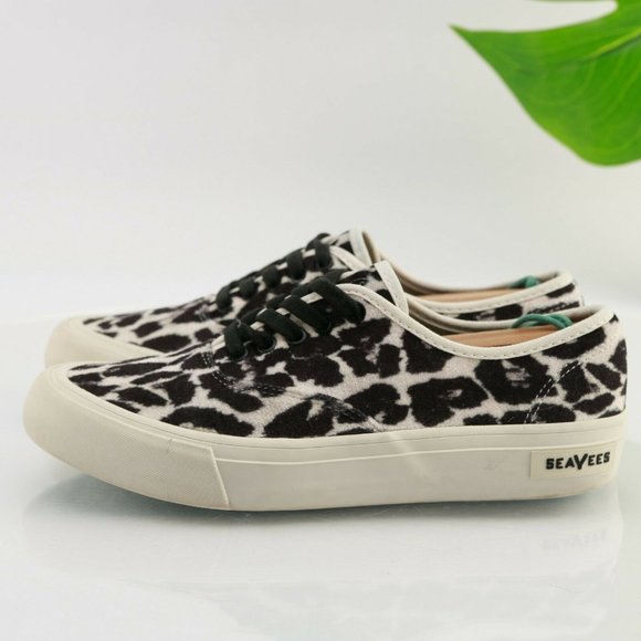SeaVees for J Crew Women Legend Sneaker Size 7.5 Black White Leopard Animal - Picture 7 of 12
